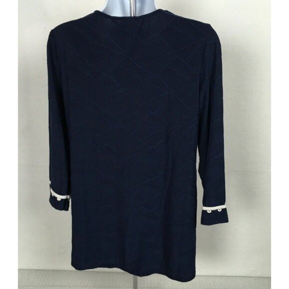 Allison Daily Womens Top Size SP Navy Blue with White Trim on Neck and Sleeves - Picture 5 of 14